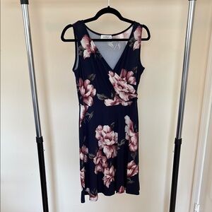 Kaileigh Blue and Pink Floral Fit and Flare Midi Dress